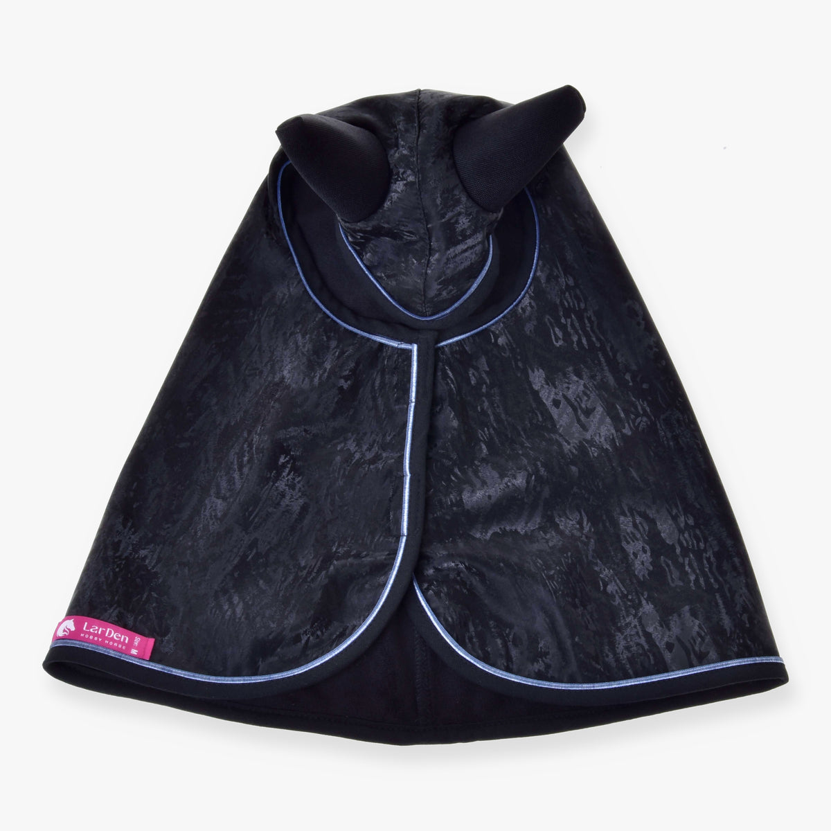 Hobby Horse Raincoat Silver Stone by LarDen from above, black with a glossy marble texture, black ears and light blue piping
