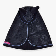 Hobby Horse Raincoat Silver Stone by LarDen in black PES fabric with blue piping and ear covers