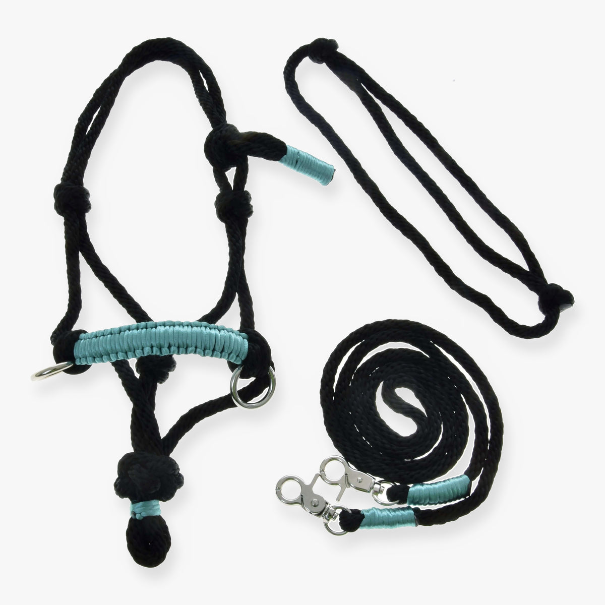 Hobby Horse Rope set Turquoise by LarDen with black polypropylene rope, turquoise wraps and metal clips