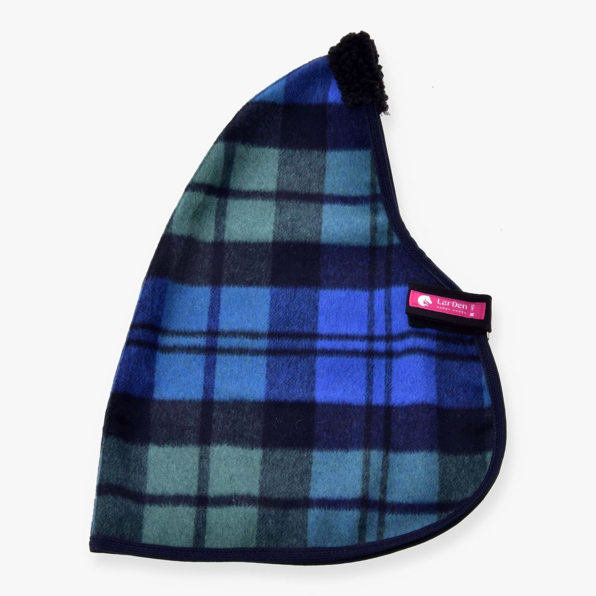 Hobby Horse stalddækken Perth fra LarDen af blå, grøn og marineblå ternet fleece med sort krøllet fleece foroven