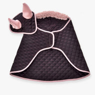 The Set Thermo Sweety by Hobby Horse LarDen is a quilted dark brown pet coat with light pink trim, featuring a hood with soft pink ears, fluffy collar, and front closure—perfect for small pets. Inspired by horse decoration.