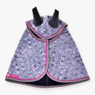 Hobby Horse Raincoat Valentine by LarDen in quilted lavender fabric with pink trim and black ear openings