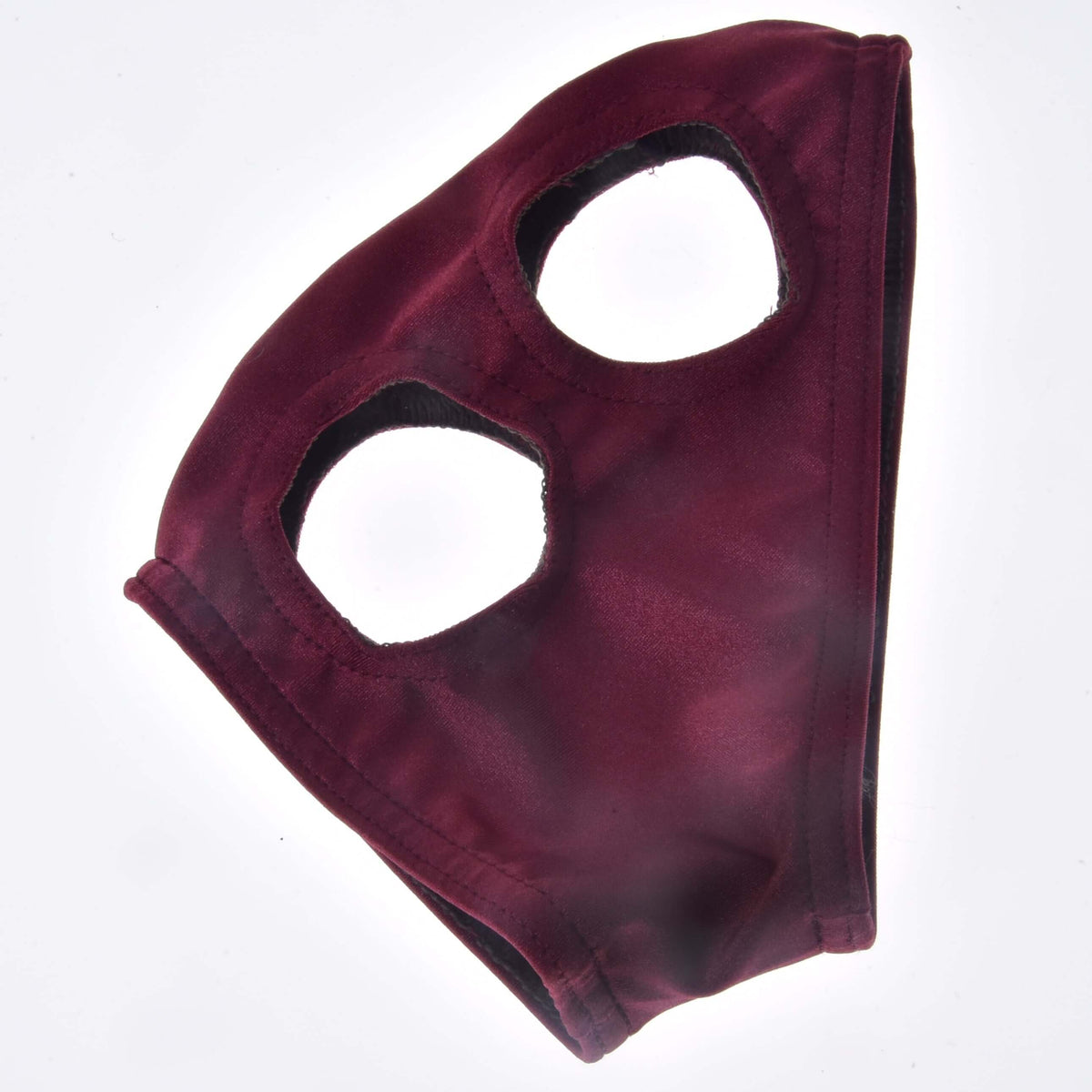 The Horse Mask without Ears Velvet by Hobby Horse LarDen is a maroon velvet mask with two large eye holes, shown against a white background.