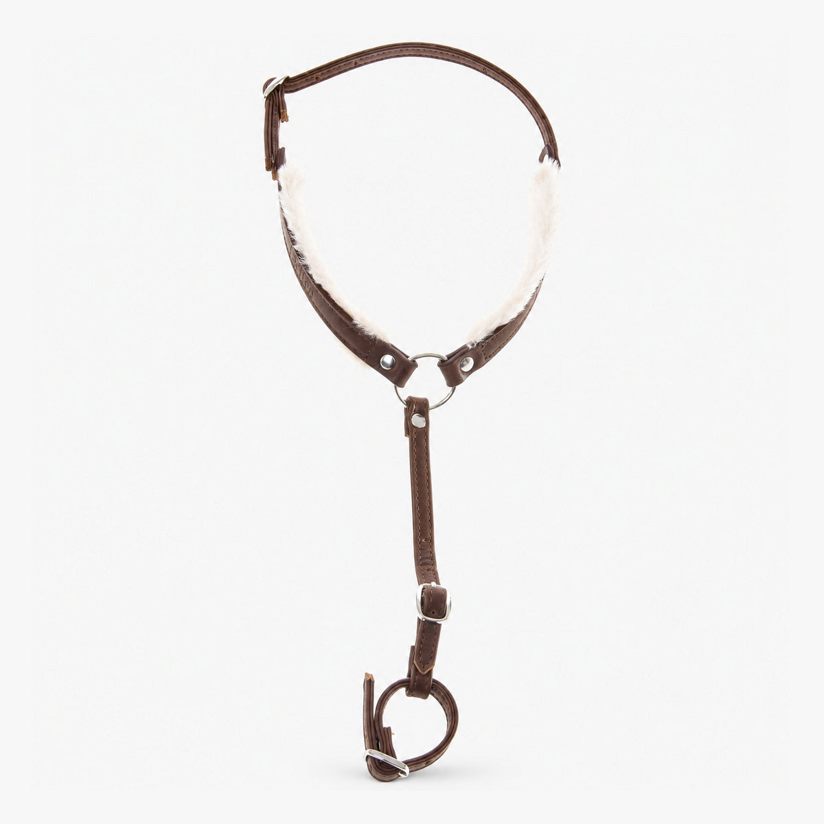 Hobby Horse Breastgirth with fur Walnut by LarDen in brown leatherette with white fur trim