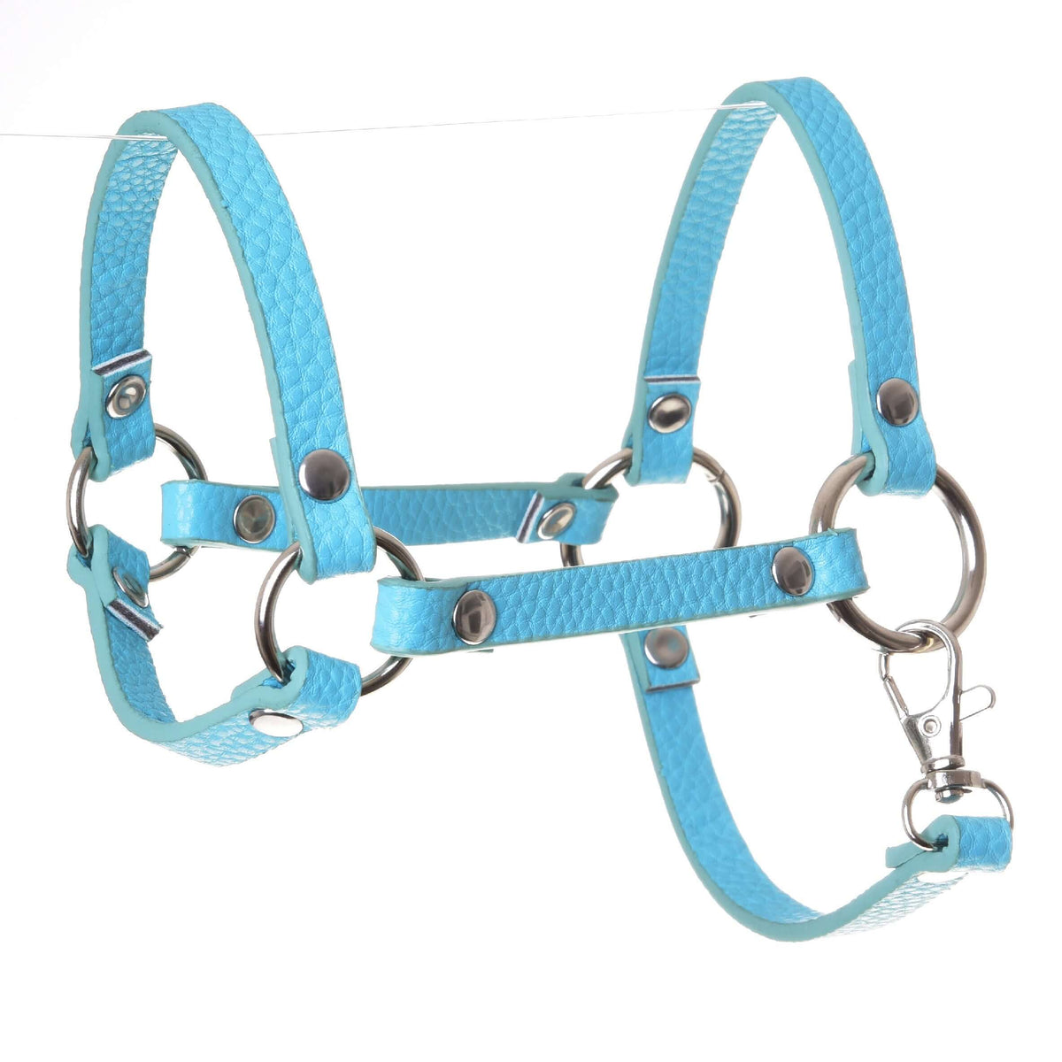 The Hobby Horse LarDen Halter - black leatherette (Size S) features silver metal rings, rivets, and clasp, styled like a hobby horse halter—perfect as a unique accessory—shown against a white background.