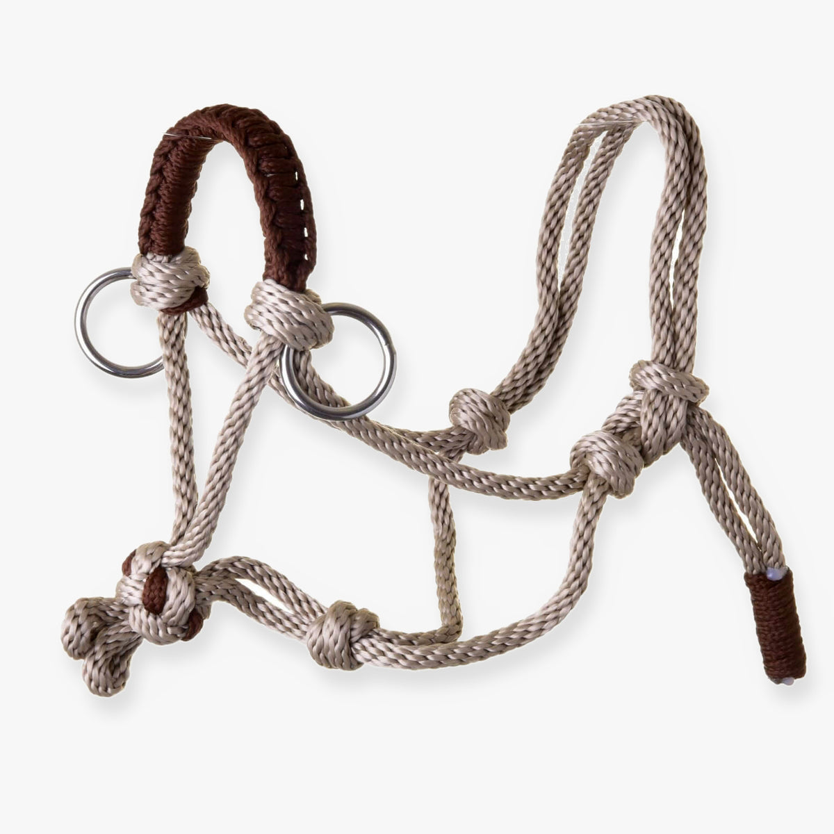 The Rope halter Nature by Hobby Horse LarDen features brown accents and silver rings, making it a stylish and functional accessory for guiding or tying your hobby horse.