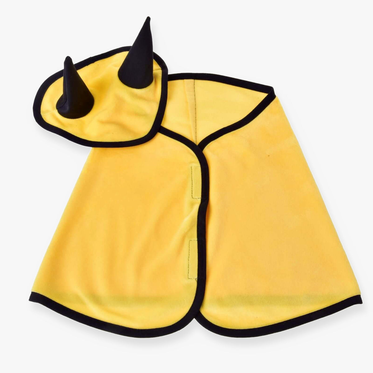 LarDen Hobby Horse Set Yellow: yellow plush blanket and ear bonnet with black trim and black ear covers